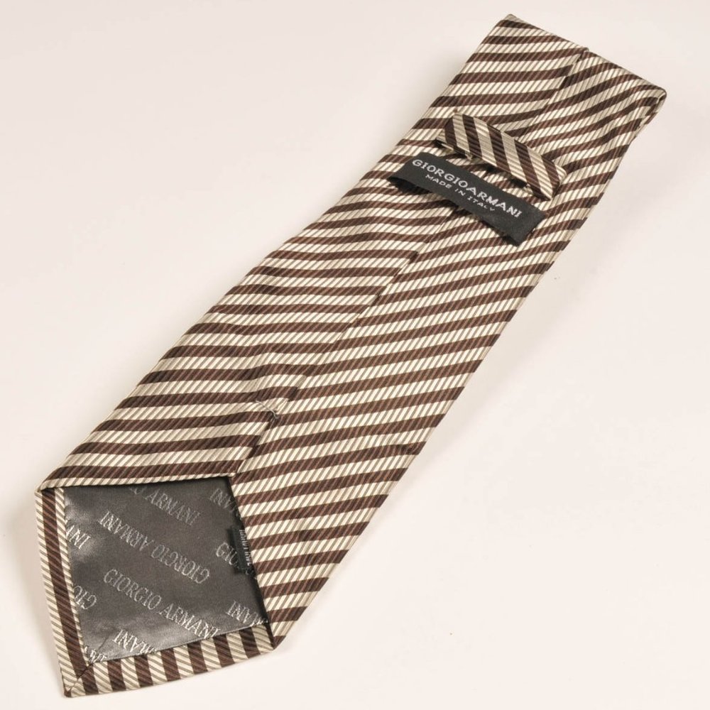 Armani Designer diagonal striped gold and brown Tie hand made in italy {Mint} - Picture 2 of 7